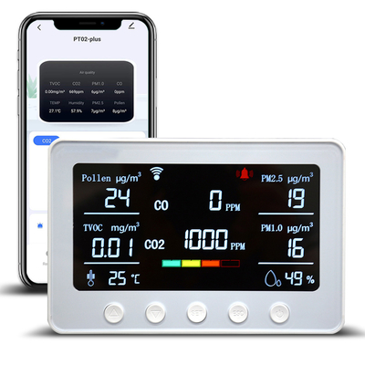 गुणवत्ता 2.4GHz वाईफाई इनडोर स्मार्ट एयर क्वालिटी मॉनिटर PM2.5 PM1.0 स्कूलों और कक्षाओं के लिए फैक्टरी