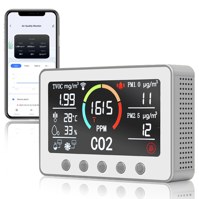 इनडोर स्मार्ट एयर क्वालिटी सेंसर मॉनिटर वाईफाई CO2 TVOC PM2 के लिए प्रोग्राम करने योग्य।5